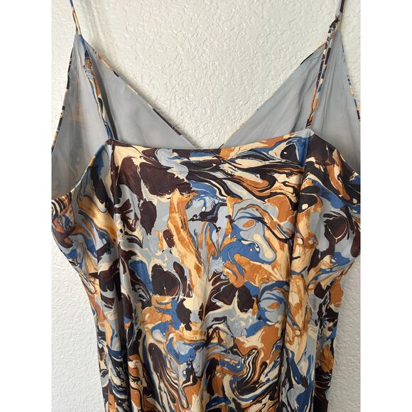 Abercrombie & Fitch Satin Slip Midi Dress Marble Print Multicolor Sz Large - Picture 8 of 11